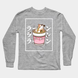 Adorable Japanese Cat Eating Ramen in a Cup, Japan Anime Style Long Sleeve T-Shirt